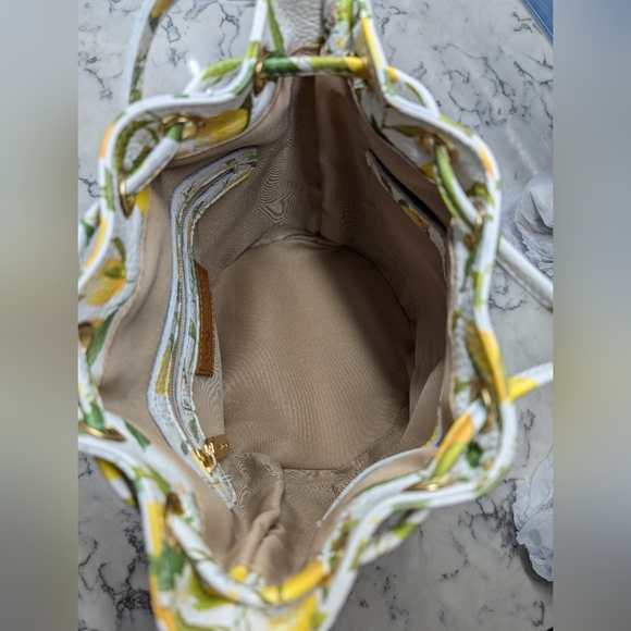 Valentina Raffia Lemon Leather Trim Woven Bucket Bag - Picture 6 of 9